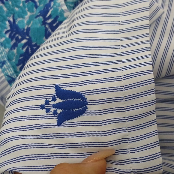 J.MARIE Blue and White Embroidered Mini Dress with pockets, pre-loved medium - Picture 6 of 8